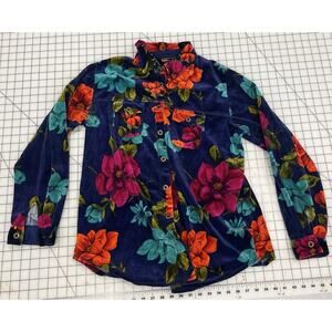 Carole Little Sport Button Down Bulky Long Sleeve Shirt Floral Pattern XL I5